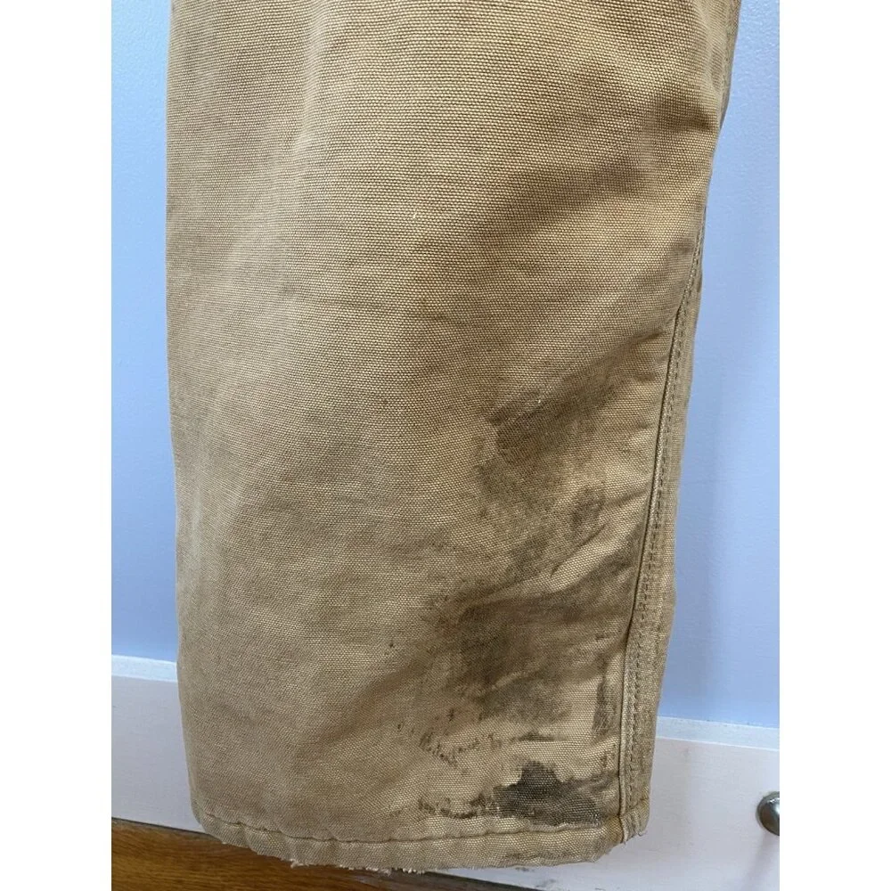 Carhartt Overalls Mens 38x29 Brown Quilted Lined Workwear Double Knee Distressed - Picture 10 of 14